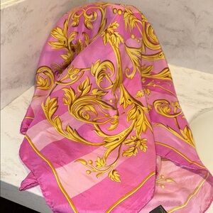 Saks Fifth Avenue Pink and Gold Baroque Silk Scarf